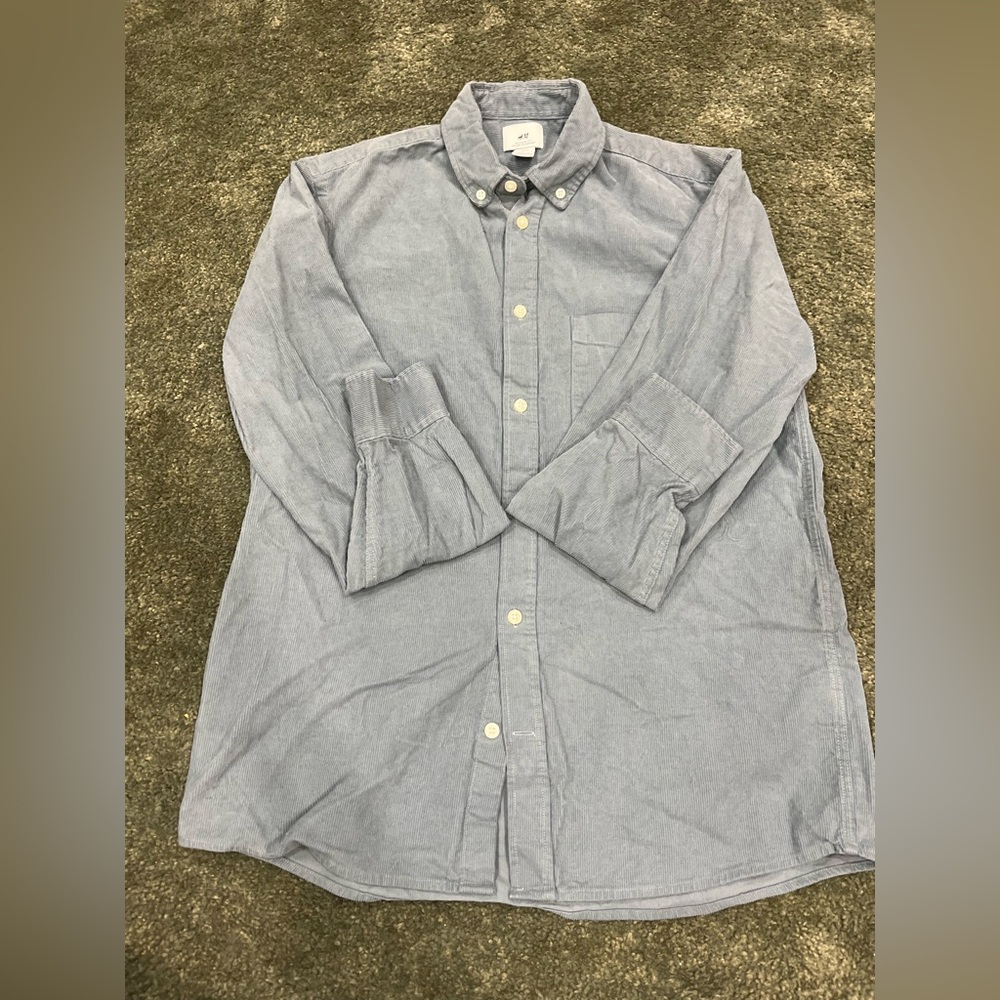 H&M Corduroy  Greyish Blue Button-Down Shirt